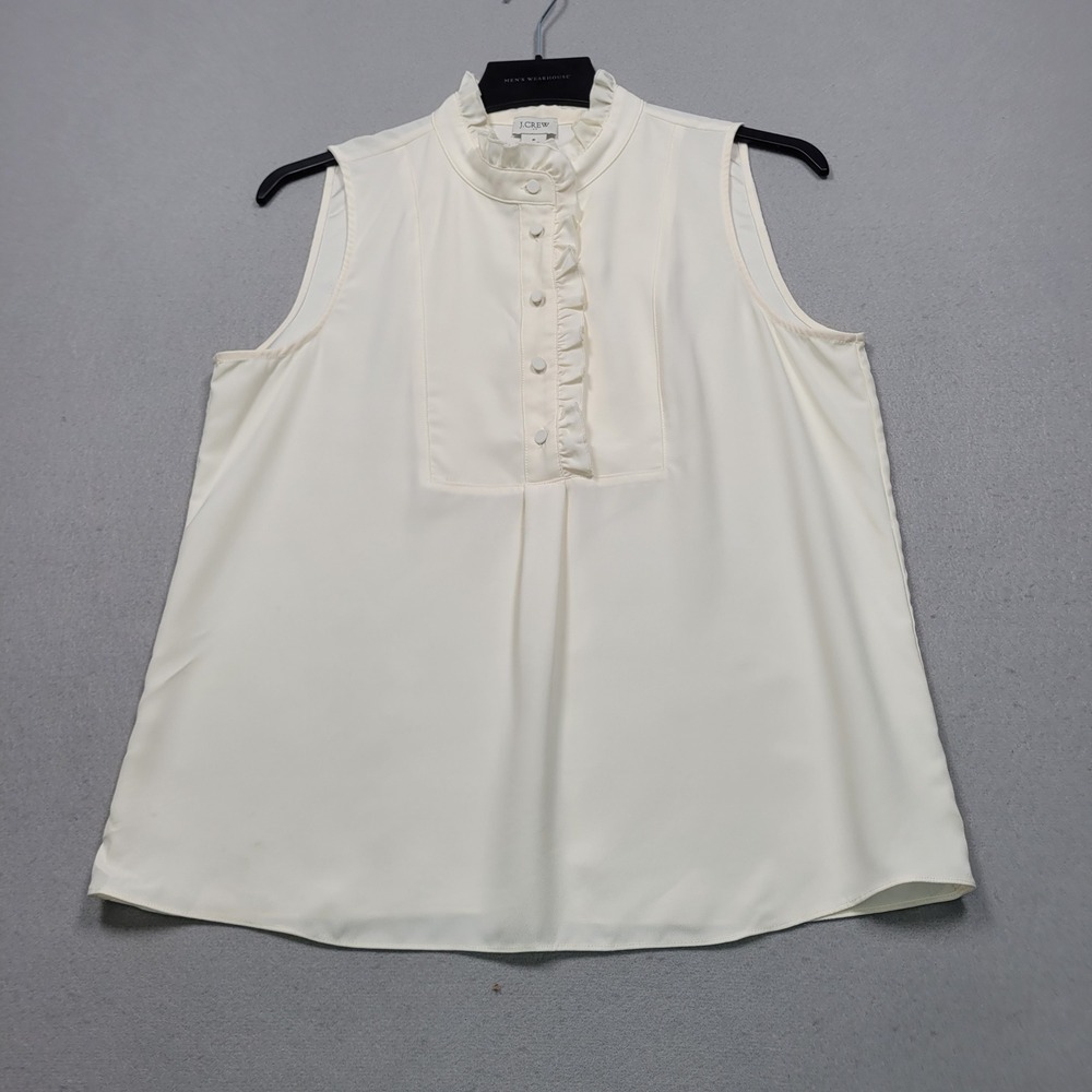 J.Crew Sleeveless Ruffle Neck Button Front Blouse Ivory Sz 8